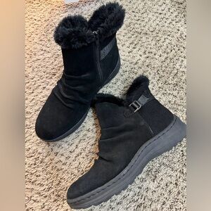BareTraps Black Faux Fur Winter Ankle Boots, Size: 9